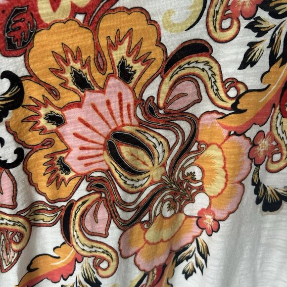 Chico's Women's Floral Elbow Sleeve A-Line Tee Sz 0 Multicolor Fall V-Neck Comfy - Picture 7 of 7